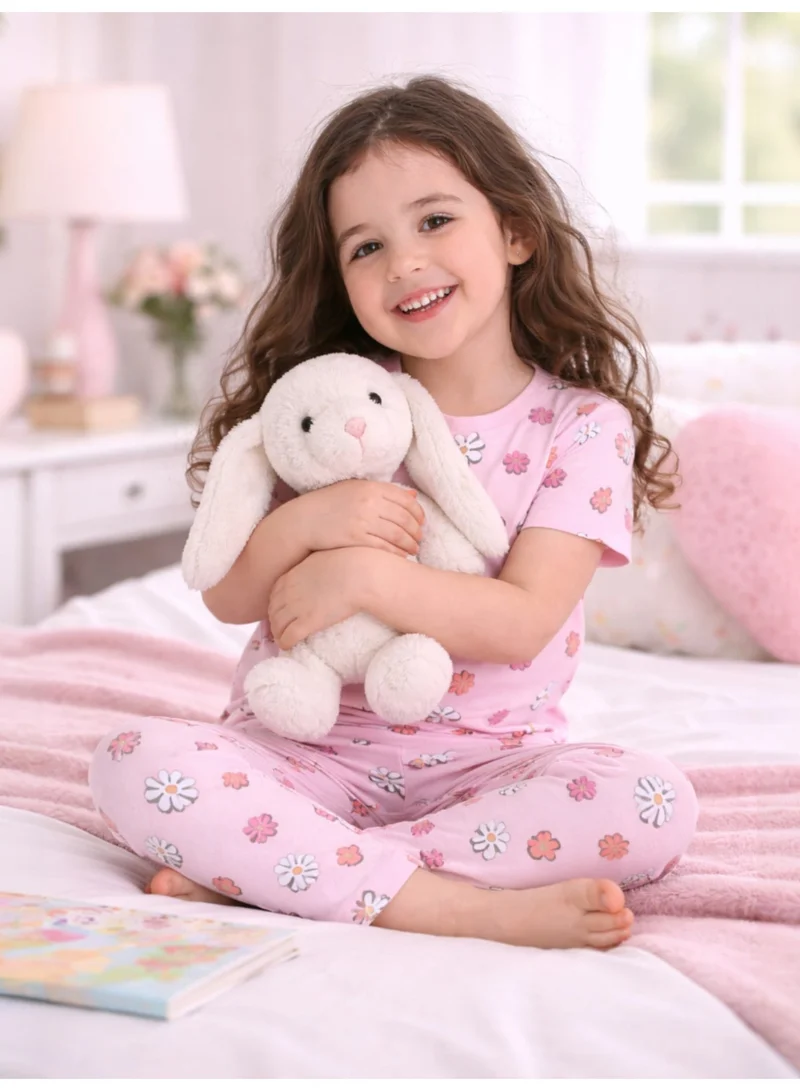 Victor And Jane  Girls Floral Print Cotton Pajama Set – T-Shirt & Full Pants Nightwear for Women | Best Price UAE